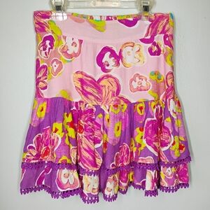 Alivia Annie Mini Skort Floral Sugar Plum Tiered Lace‎ Trim Feminine Size Small